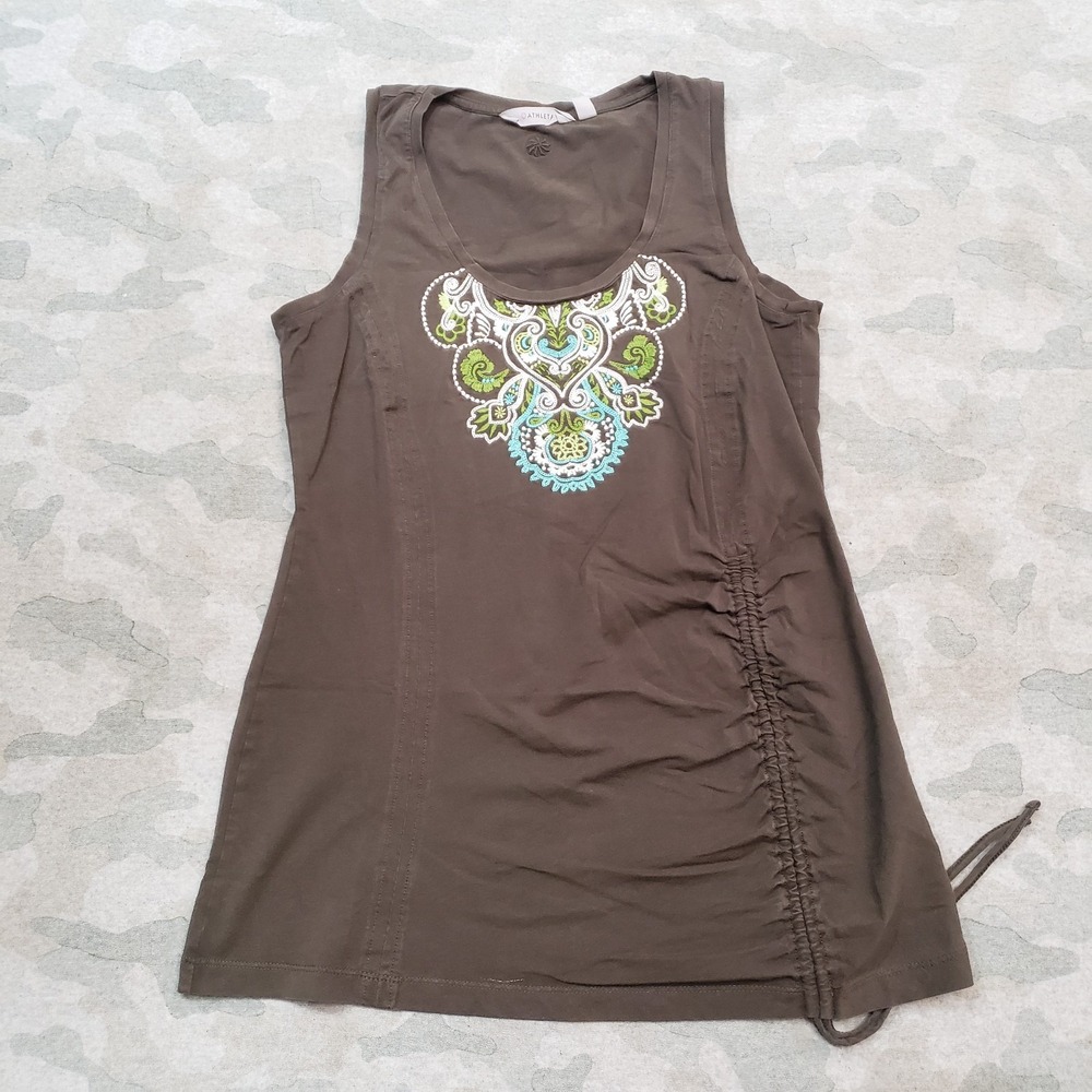 Athleta Tank Top Womens Small Brown Embroidered‎ Pullover Sleeveless